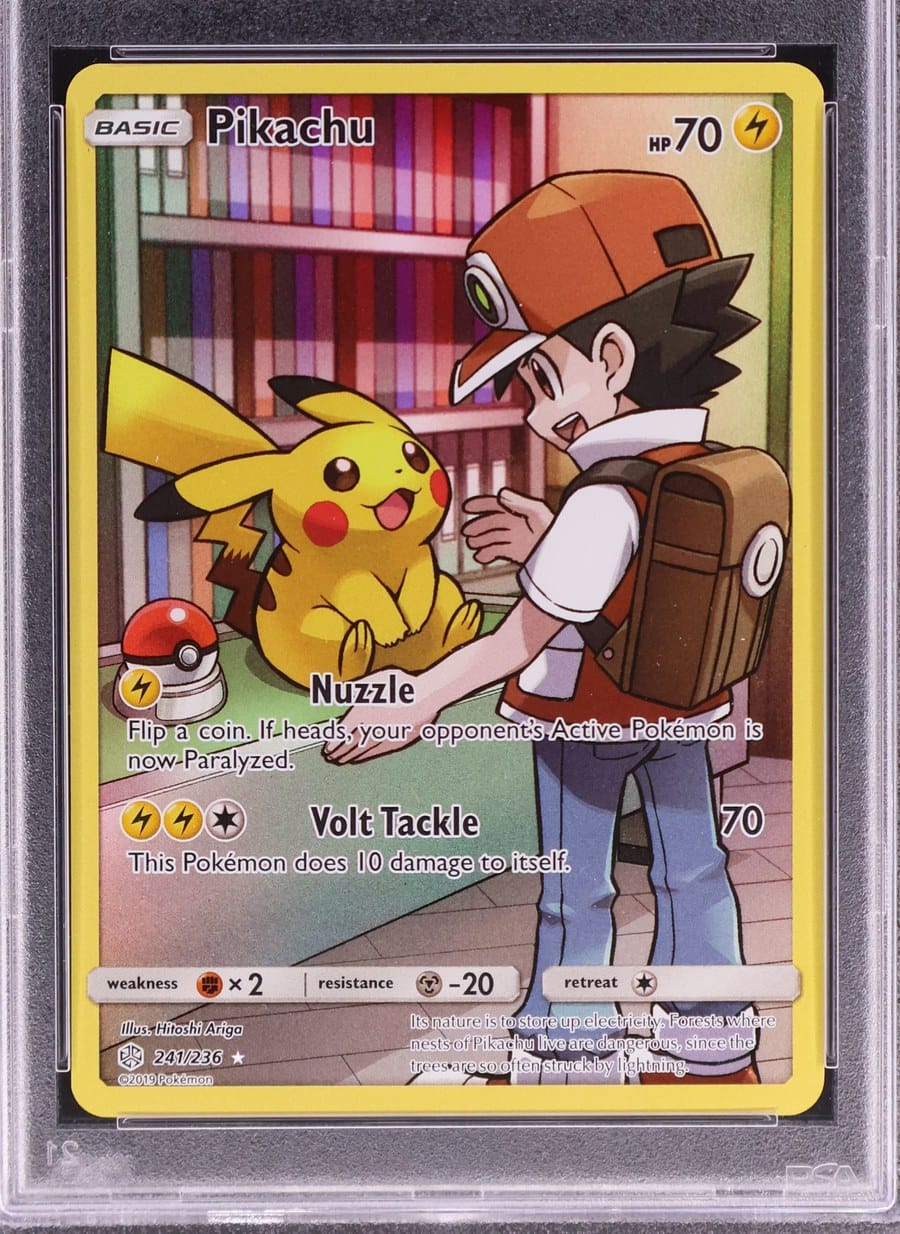 2019 Cosmic Eclipse secret rare full art Pikachu with Red, PSA 9