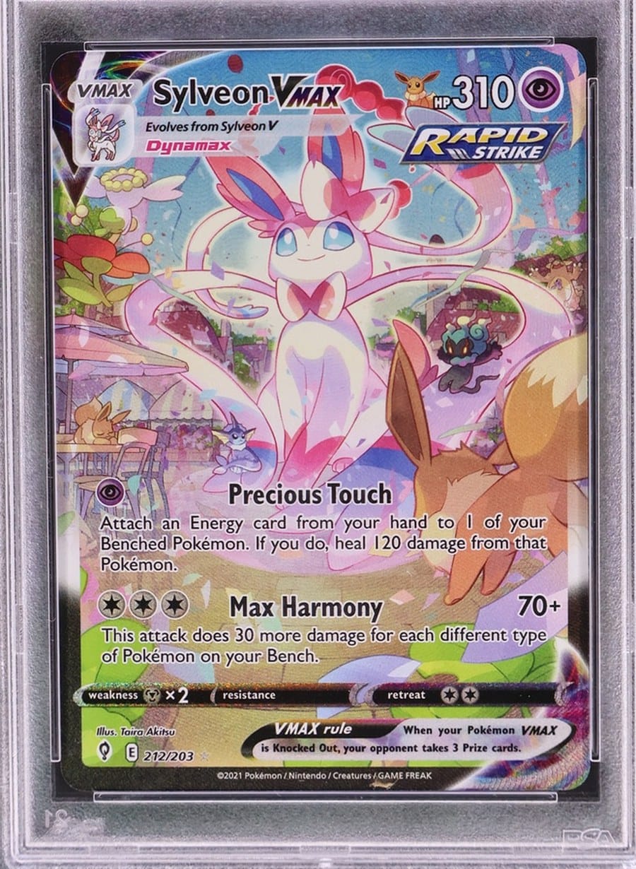 2021 Evolving Skies Sylveon VMAX alternate art secret rare in a PSA 10 slab