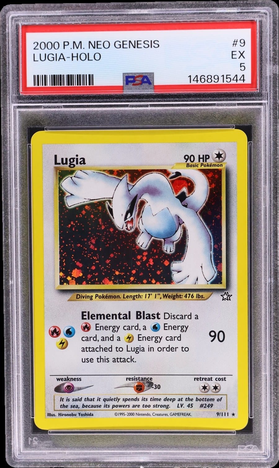 2000 Neo Genesis Lugia holo 9/111, Unlimited, in a PSA 5 slab